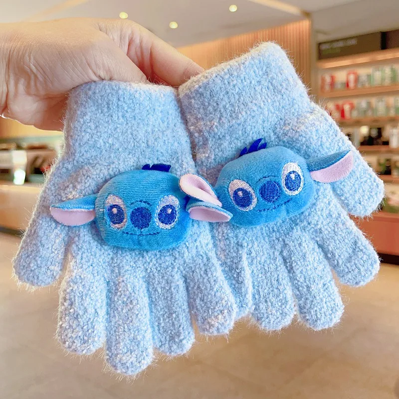 Cute Disney Stitch Gloves Fashion Cartoon Angel Autumn Winter Warm and Windproof Finger-separating Child Gloves Boys Gifts Gifts
