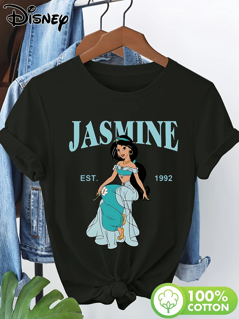 ديزني ياسمين 1992 المرأة نمط تي شيرت قصير الأكمام جولة الرقبة عارضة أعلى #2