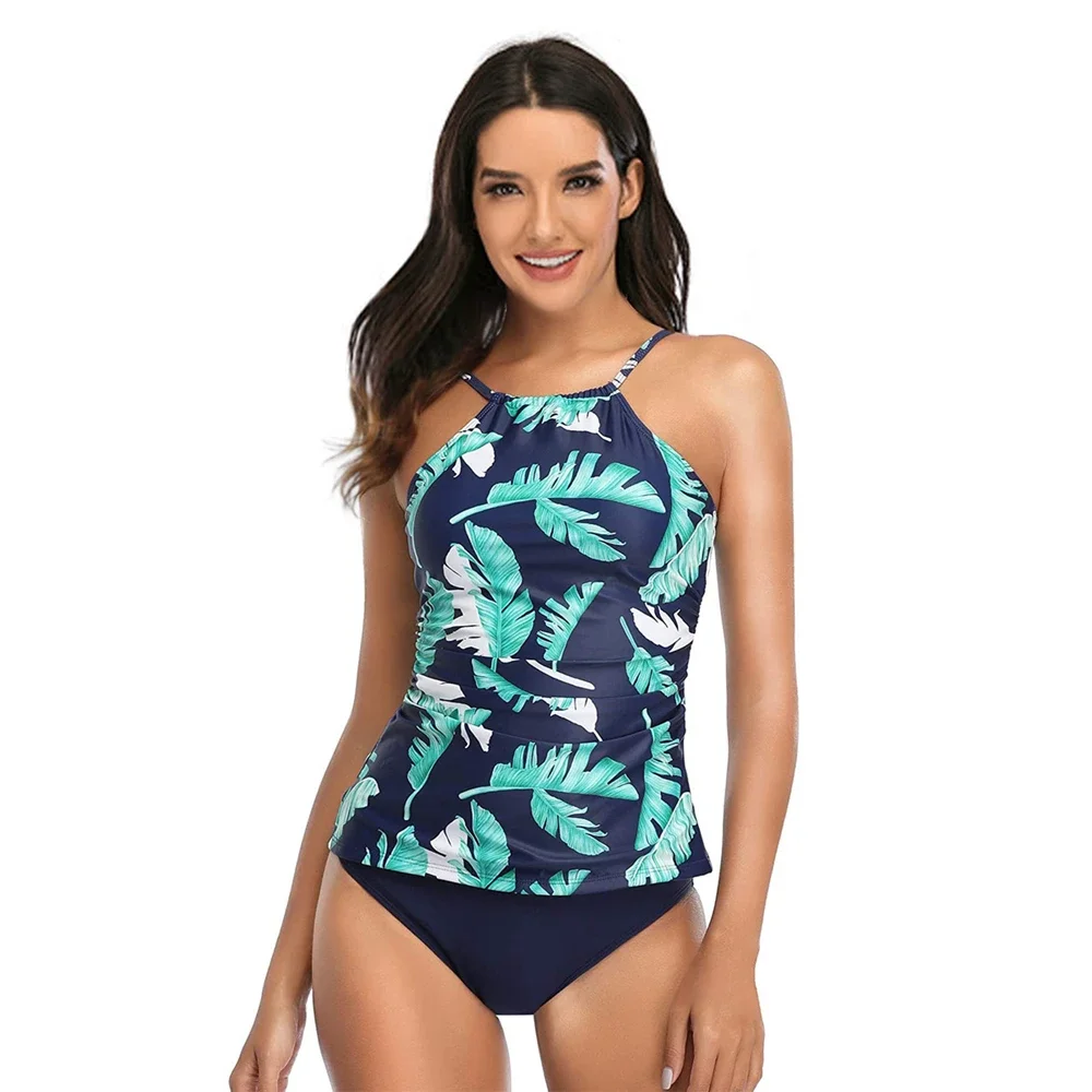 10-Farben-Damen-Tankini-Set, gepolstertes Sling-Top mit niedrig taillierter Unterseite, 2025, neuer Badeanzug mit einfarbigem/Blumen-/Cashew-/Leoparden-/Leaevs-Print