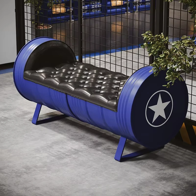 Shoe store fitting room entrance Modern simple multi-functional wrought iron bench footstool