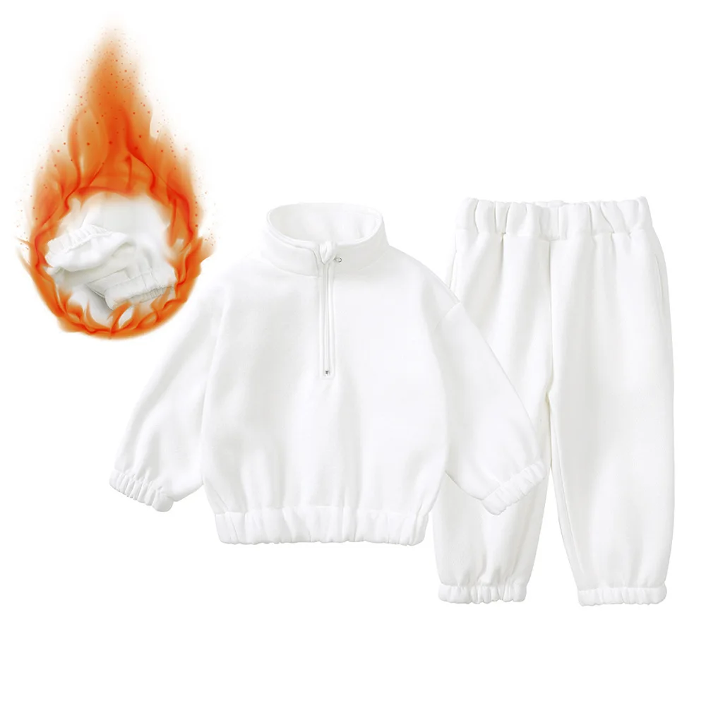 2026 Winter Boys And Girls Suit Fashion High-neck Semi-zipper Top Trousers Fleece Casual Suit Kids Clothes Sets Girls