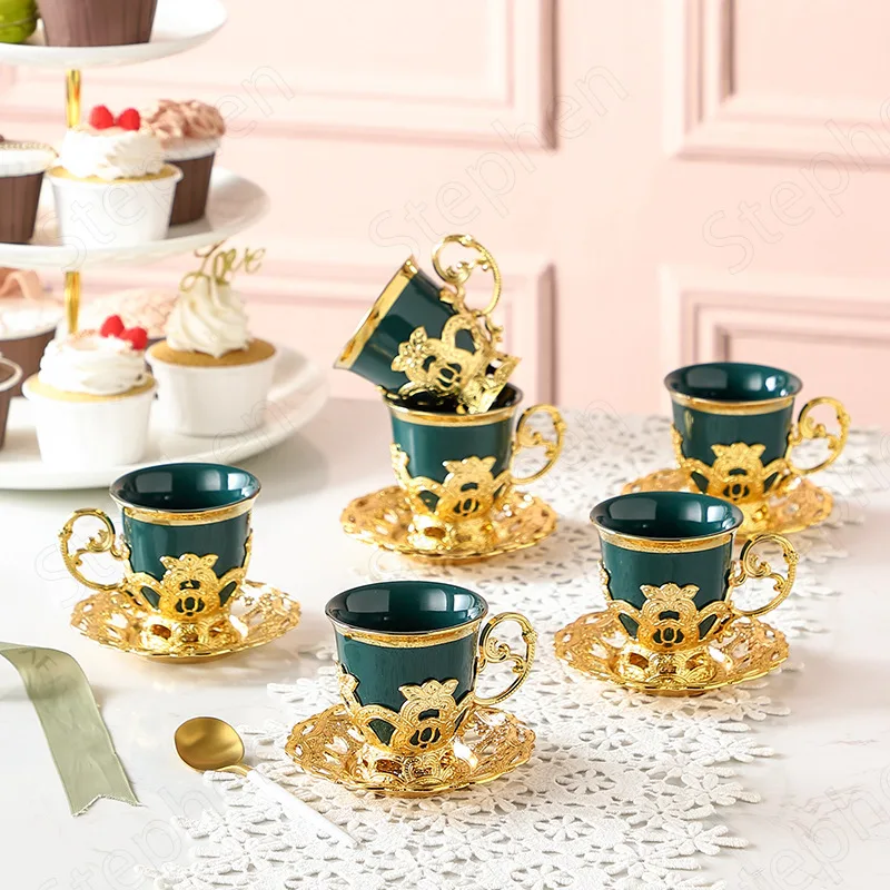 Golden Border Turkish Coffee Cups European Classical Plating Ceramic Cup and Saucer Set Afternoon Tea Tea Set Home Decoration