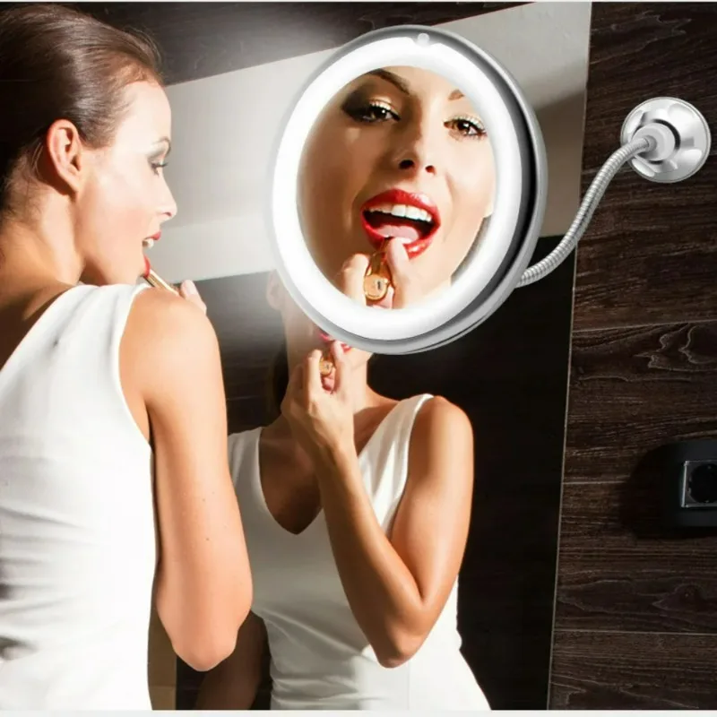 

Flexible Gooseneck 6.8" 10x Magnifying LED Lighted Makeup Mirror, Bathroom Magnification Vanity Mirror with Suction Cup, 360 Deg