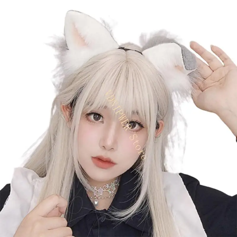 بانك نمط أنيمي Hairhoop Plush Dog Ears Cosplay Cosplay Costume Halloween Party Barty Cypress Women Play Meadwear D08E