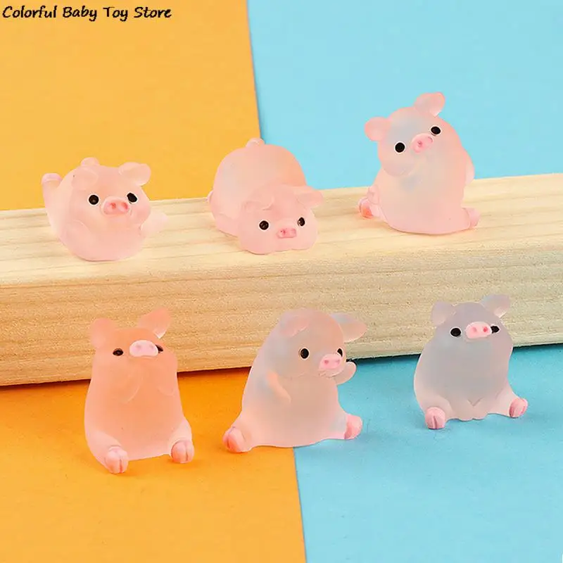 6 pçs kawaii mini resina dos desenhos animados porco miniaturas estatuetas terrário diy artesanal scrapbook artesanato decoração para casa acessórios