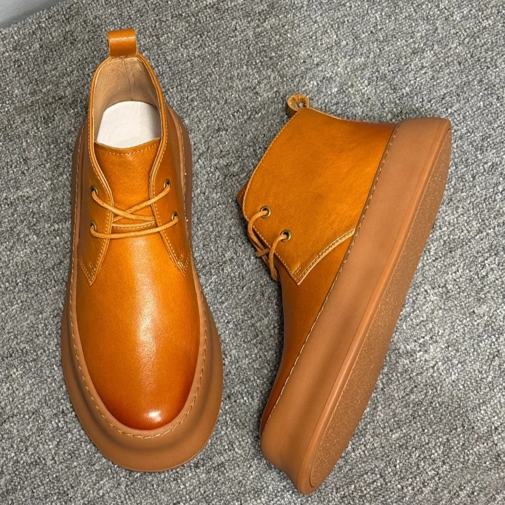 

QHCCID Men's High-Top Leather Shoes Soft Cowhide Lightweight Breathable Driving Shoes Casual Footwear men's boots