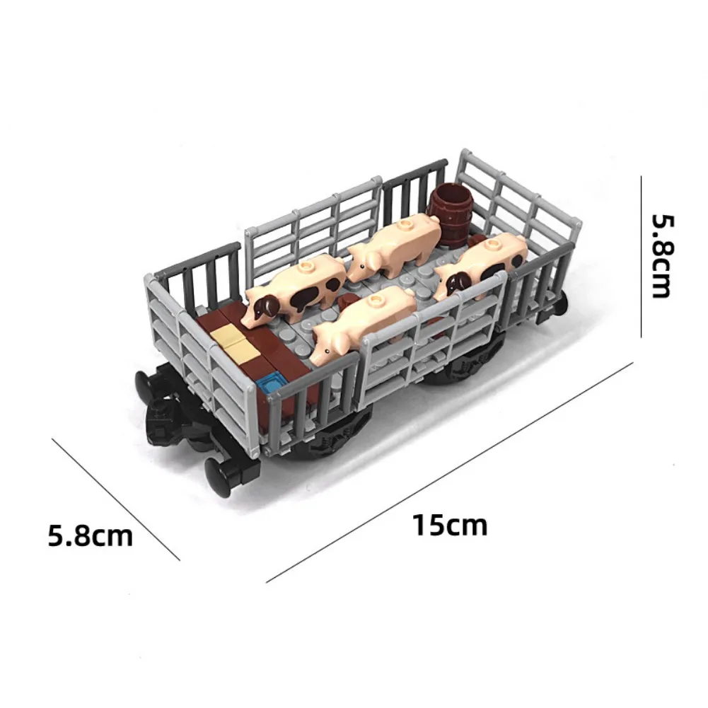 Moc trem transporte de animais transporte veículo bloco de construção trem modular conjunto chassi ovelha cavalo vaca porco caminhão brinquedos diy para crianças