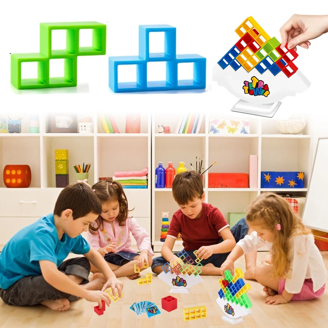 Kids Balance Stacking Toys 3D Tetra Tower Game Building Blocks Puzzle Board Family Game Interactive Educational Toys forChildren