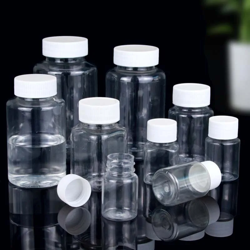 Flacone da imballaggio per reagenti in plastica da 10 pezzi 15ml/20ml/30ml/100ml bottiglie vuote trasparenti per animali domestici contenitore per fiale per pillole in polvere solida