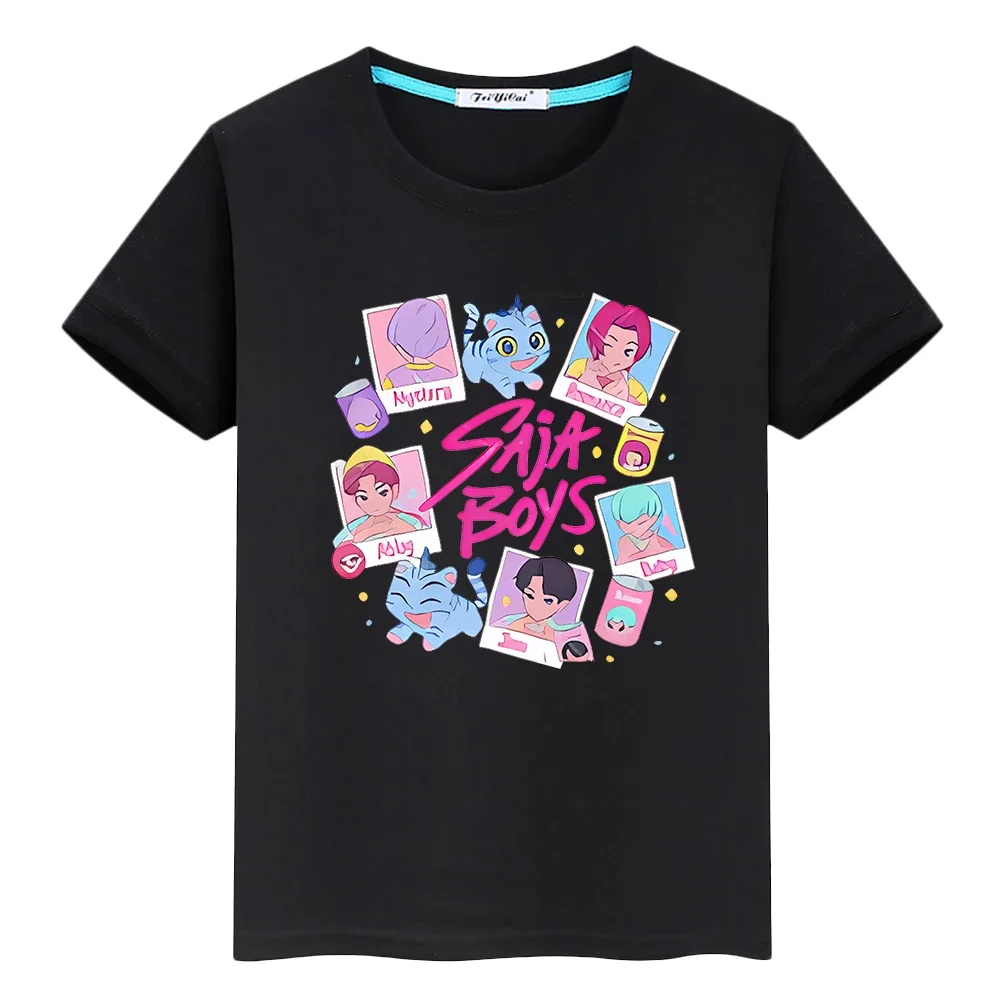 

Christmas Saja Boys t shirt for kids boy 10year Cute Tees kpop demon hunters Print 100%Cotton Tops anime Short y2k girls clothes