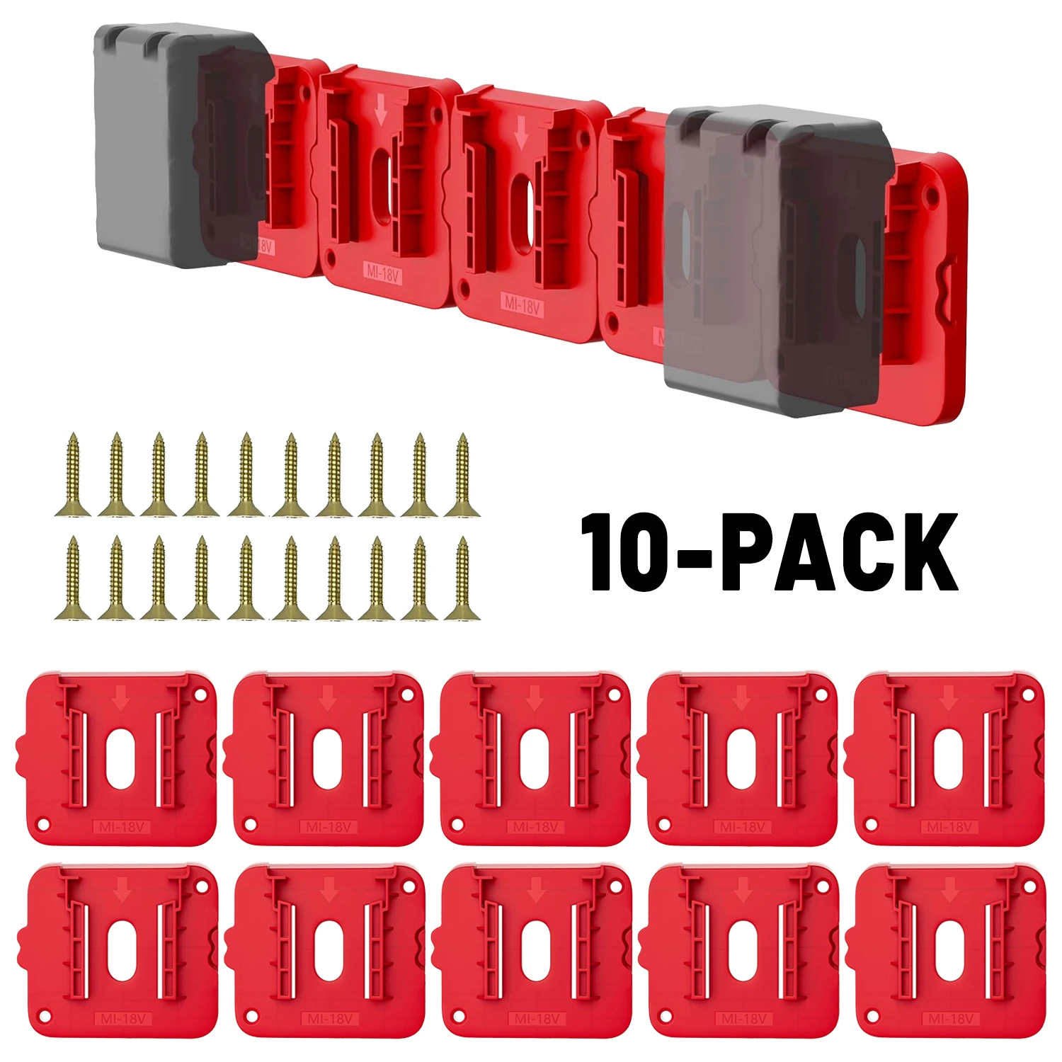 10er-Pack Batteriehalter für Milwaukee M18 18V Akku, Wandhalterung, Aufbewahrungsbox, Werkzeughalter für Regal, Transporter, Werkzeugkasten – Detail 1