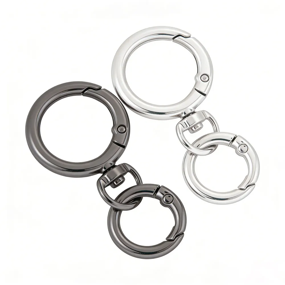 2Sets Round Spring Snap Carabiner Clip O Rings Swivel Trigger Hook Metal Clasps Keychain for Handbag Lanyards DIY Crafts