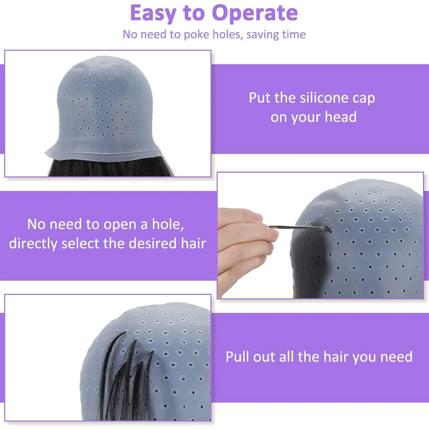 Capuchon de coloration de cheveux en Silicone, pour la coiffure, avec aiguille, outil professionnel de teinture pour Salon de coiffure