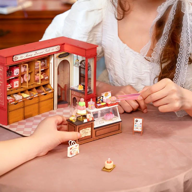 Robotime Rolife Honey Dessert Talk Dollhouse Miniature Wooden House Toys for Girls Beautiful Home Decoration 3D Wooden Puzzle