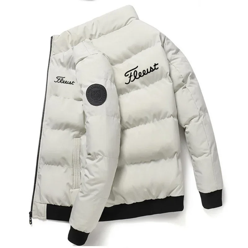 High end brand mens down jacket winter new fashion geometric print zipper windproof and warm thick fashion casual men's clothing