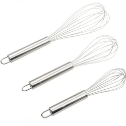 Batidor de huevos manual de acero inoxidable, herramienta de cocina para hornear, 6-8 cables, 8, 10,12 pulgadas