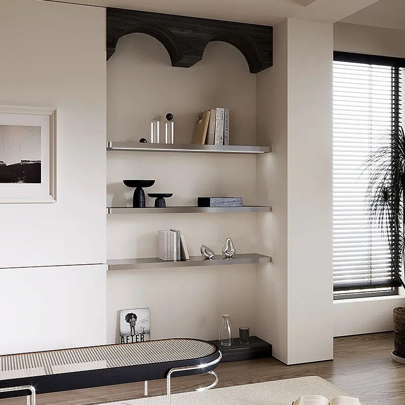 Stainless steel plate silver shelf wall storage wall-mounted layered baffle wall-mounted bookshelf wall decorative shelf
