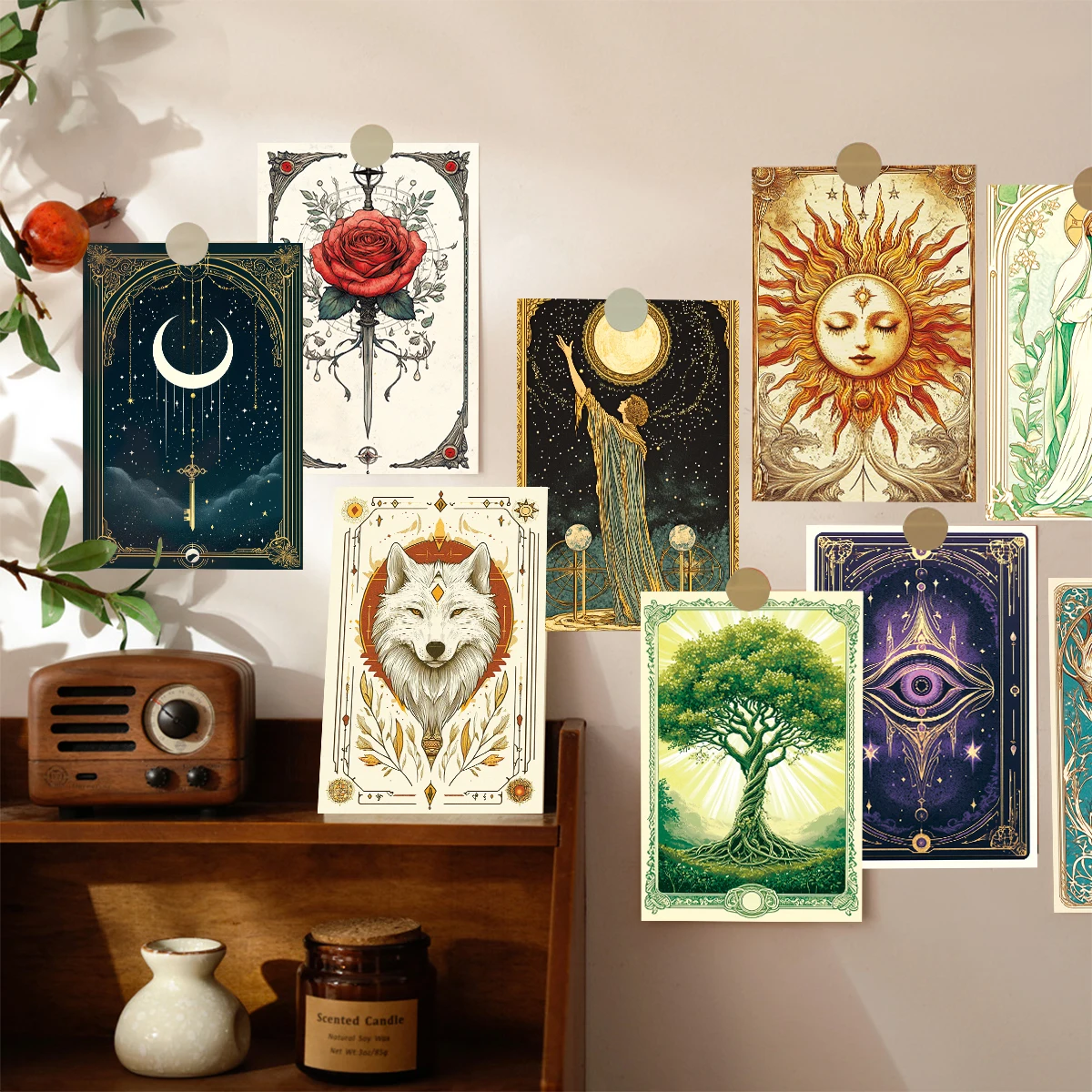 50pcs Tarot Card Wall Art Prints,Retro Postcards with Black Cat Moon,Mini Poster for Room Wall Decor,Vintage Greeting Card Gifts