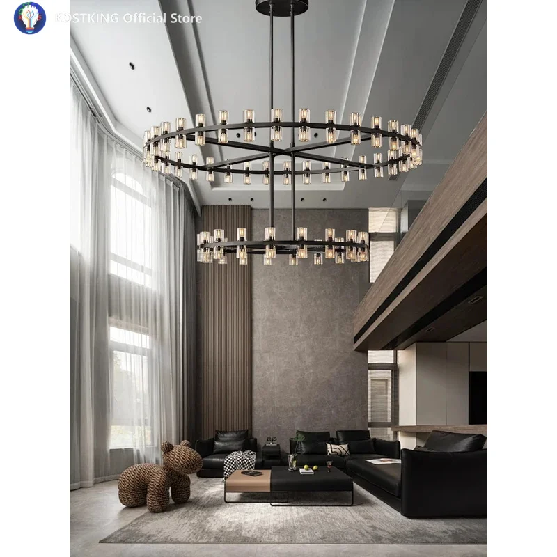 

2025 Villa Duplex Black Brass Crystal Chandeliers Luxury Home Decoration Large Hanglamp For High Ceiiling Appliance Lustres