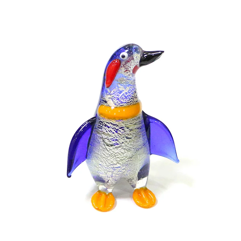 

Murano Glass Penguin Figurine Silver Foil Craft Cute Marine Animal Small Statue Ornament Home Desk Living Room Decor Collection