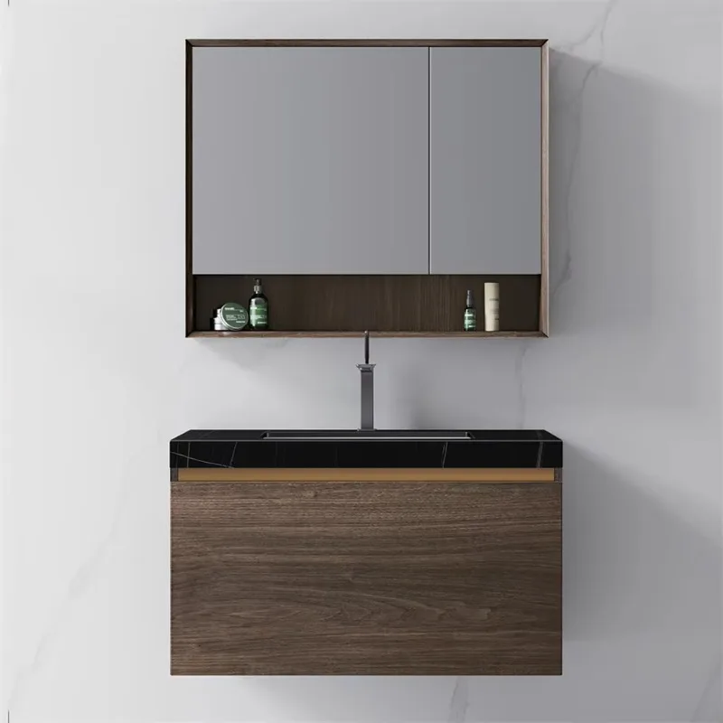 

Современный настенный туалетный столик для ванной комнаты, керамический умывальник, мебель для ванной комнаты, зеркальный шкаф, деревянный цветной туалетный столик