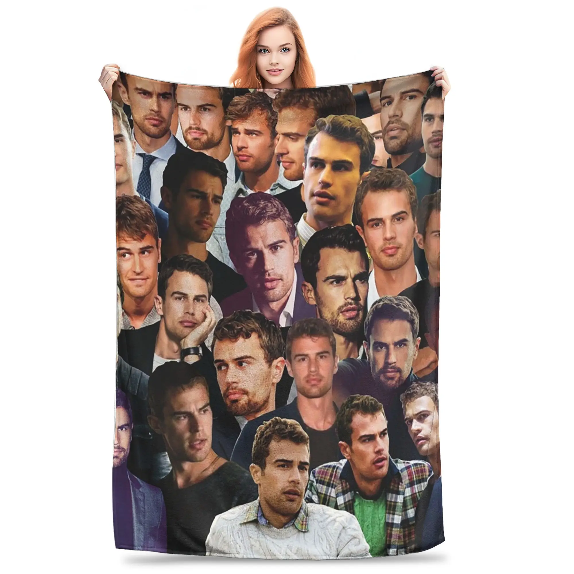 Theo James Photo Collage Blankets Soft Warm Flannel Throw Blanket Cover for Bed Living room Picnic Travel Home Sofa