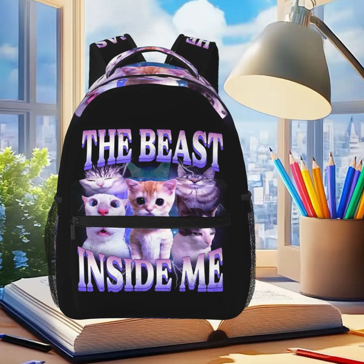 

The Beast Inside Me Funny Cat Meme Backpack Student Boys Girls BookBag Kids School Bag Laptop Shoulder Bags for Men Women