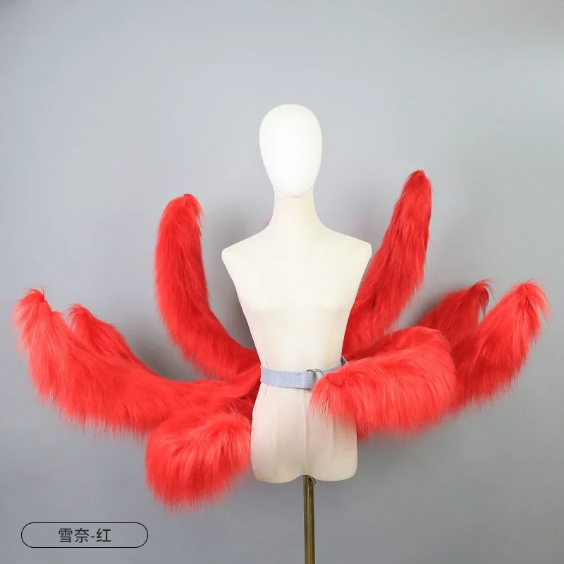 Rosso bianco fatto a mano a nove code di volpe peluche LOL coda Anime Lolita Cosplay coda di volpe pelosa accessori per costumi di carnevale di Halloween Puntelli