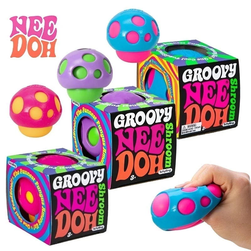 Needoh Groovy Shroom Touch Squeeze Ball Non-toxic TPR Fast Rising Stress Relief Sensory Toy for Autism ADHD Decompression Relax