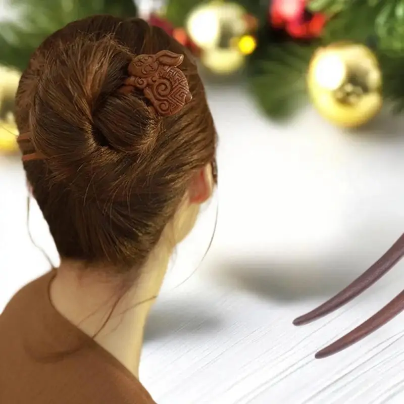 عصا شعر خشبية على شكل حرف U شوكة شعر على شكل فراشة قطة على الطراز الصيني دبوس شعر أنيق أغطية رأس إكسسوارات شعر للفتيات #2