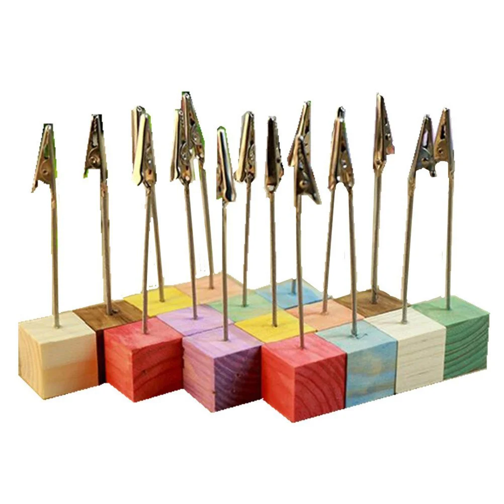 8pcs Pine Base Photo Holder Stand Note Desk Memo Clip (Random Color)