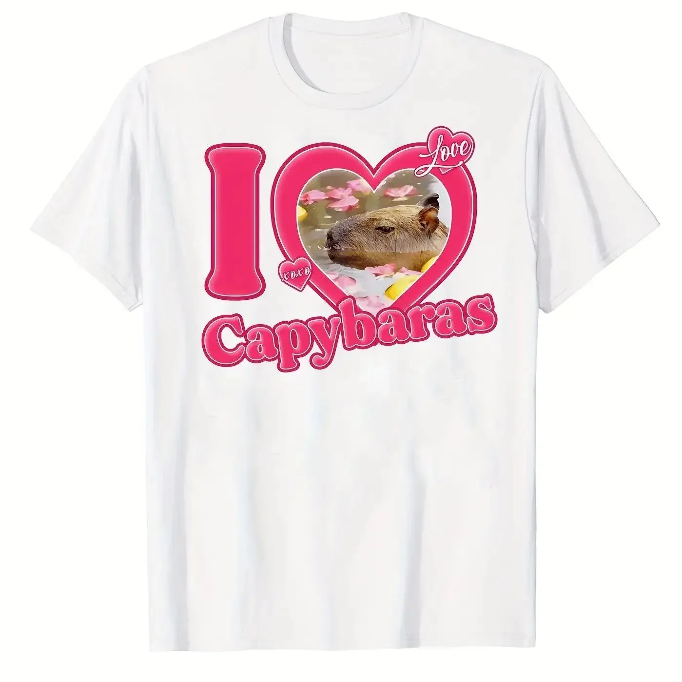 

Мужская и женская хлопковая футболка «I Love Capybaras», повседневная футболка с коротким рукавом и круглым вырезом, мужские футболки, летняя одежда