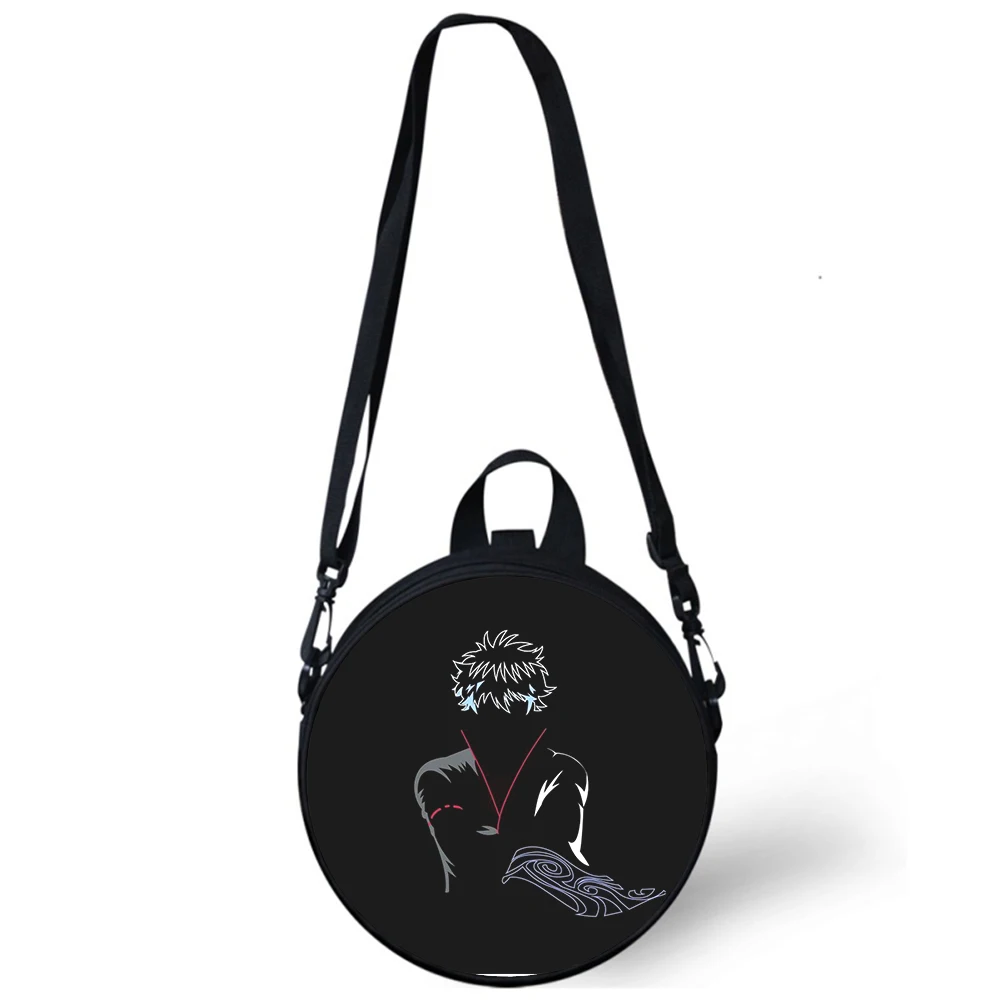 GINTAMA-Bolso de guardería con estampado 3D de anime japonés para mujer, bandolera cruzada, escolar, redondo