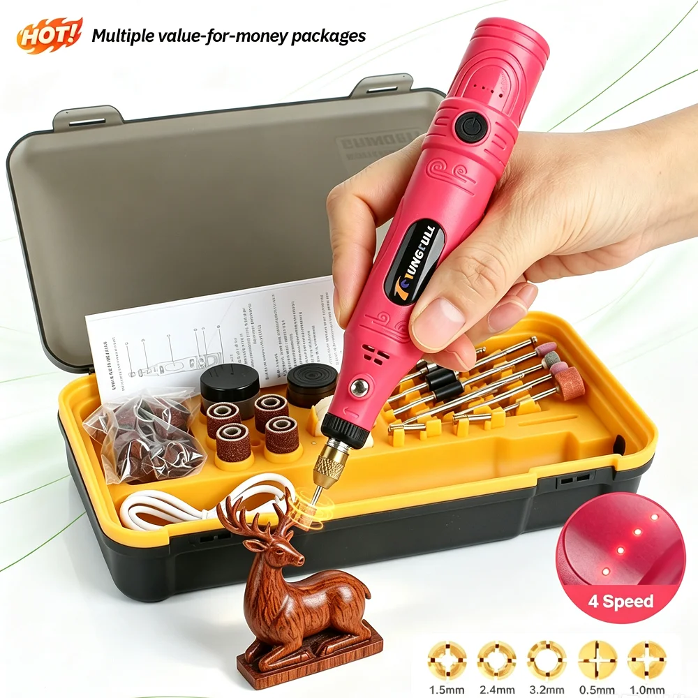 Tungfull Mini Cordless Rotary Tool Rechargeable Electric Engraving Pen 16000RPM, Multifunctional Grinding Polishing Drilling Kit