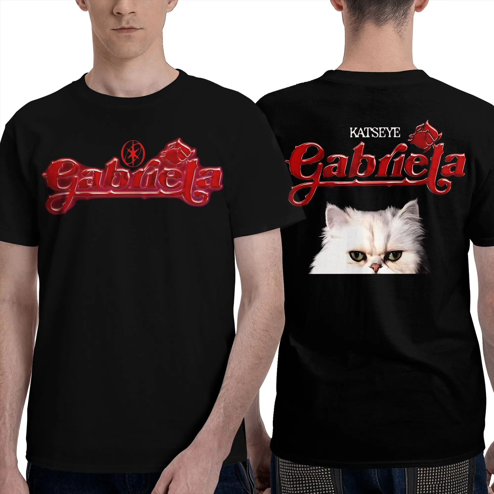 Katseye غابريلا القط تي شيرت الصيف الشارع الشهير تي شيرت 100% القطن الهيب هوب التي شيرت للرجال قصيرة الأكمام قميص مطبوع تي شيرت