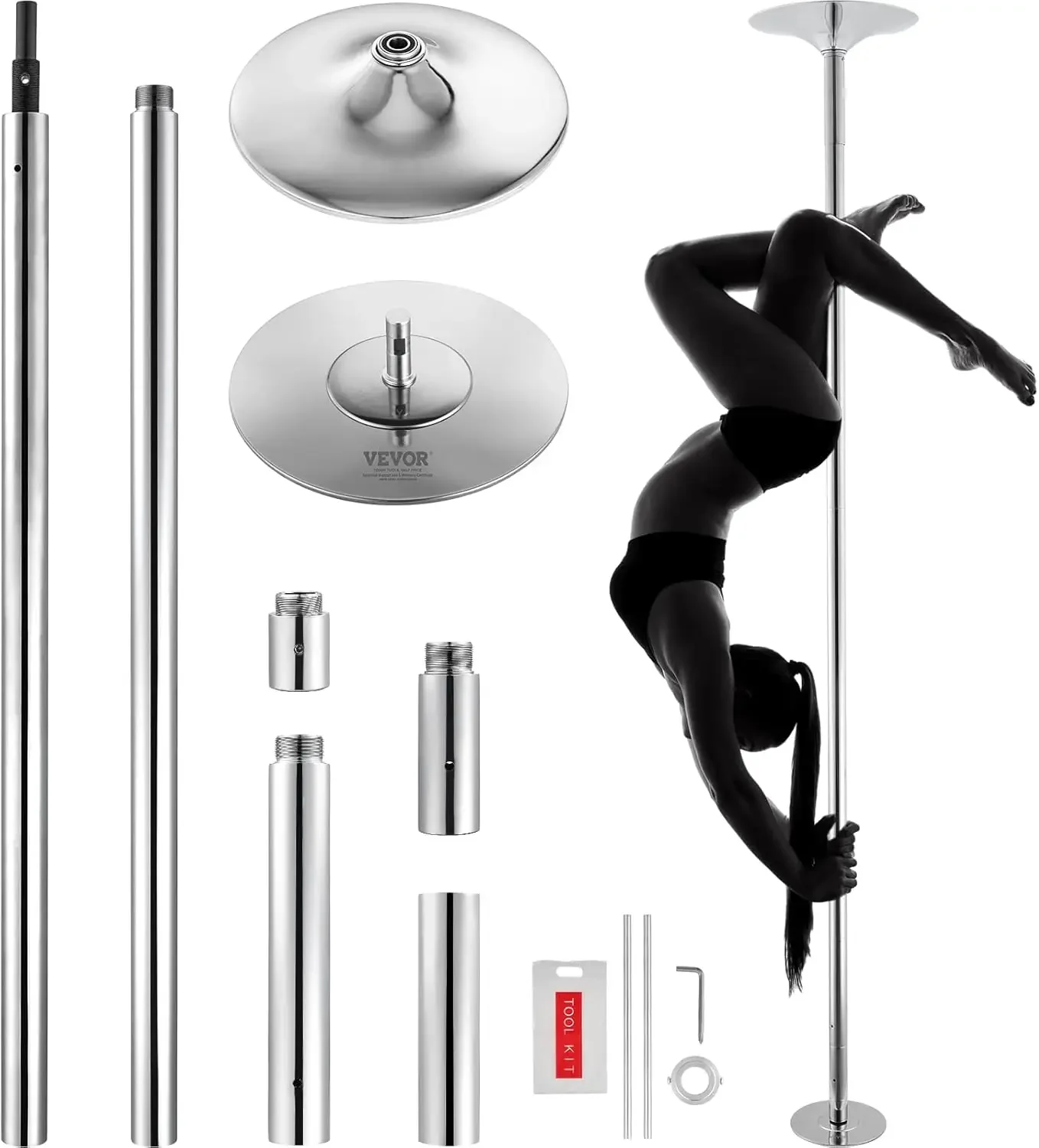 Professional Dancing Pole, Spinning Static Dancing Pole Kit, Portable Removable Pole, 45mm Heavy-Duty Stainless Steel Pole