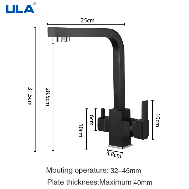 Imagem -03 - Ula Cozinha Filtrada Torneira Balck Areia Cor Latão Torneiras Purificador Torneira Dupla Pulverizador de Água Potável Vessel Sink Mixer