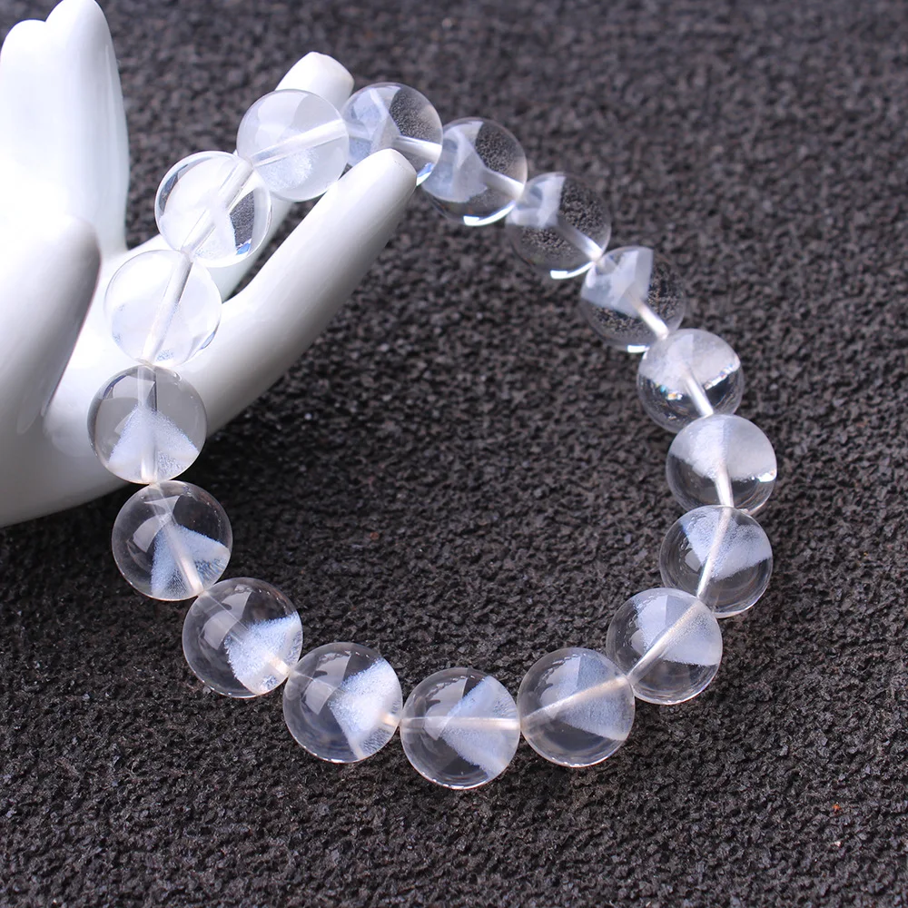 Natural White Phantom Quartz Crystal Round Beads Bracelet Pyramid Rare Woman Men 8mm 10mm 12mm White Phantom Bracelet AAAAAA