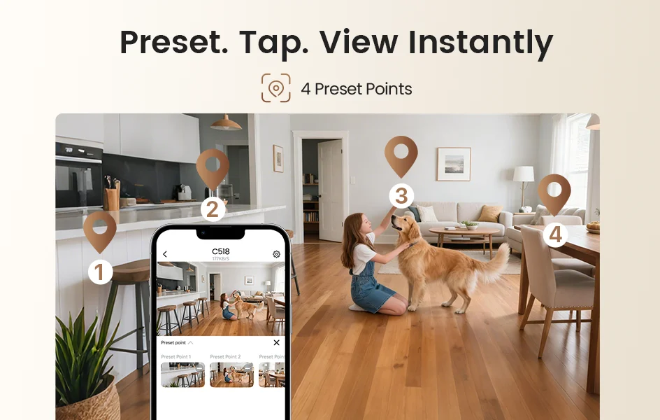 ZOSI C518 Indoor Pan/Tilt Smart Security IP Camera 2K/4K 360° Baby Pet Monitor AI Human Tracking 2.4G/5G WiFi Surveillance Cam