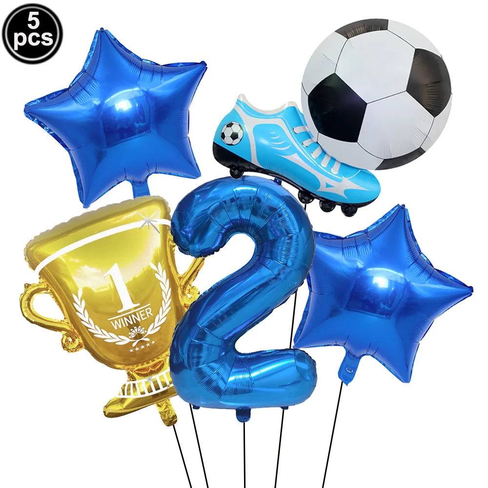 5pcs Soccer Trophy Sneakers Balloon 0-9 Number Balloon Set for Kids Football Birthday Decors Soccer Sports Theme Party Supplies view 4