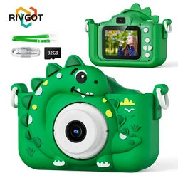 Cámara Digital para niños con tarjeta de 32G, juguete para niña y niño, pantalla HD de 1080p, cámara de dinosaurio de dibujos animados para exteriores, fotografía, vídeo, regalos de cumpleaños