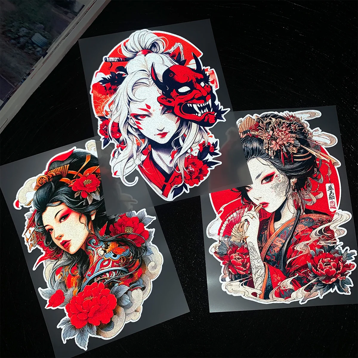 

Japanese Geisha Oni Mask Peony Art Vinyl Stickers, Personalized Decor Decals for Motorcycle & Bicycle