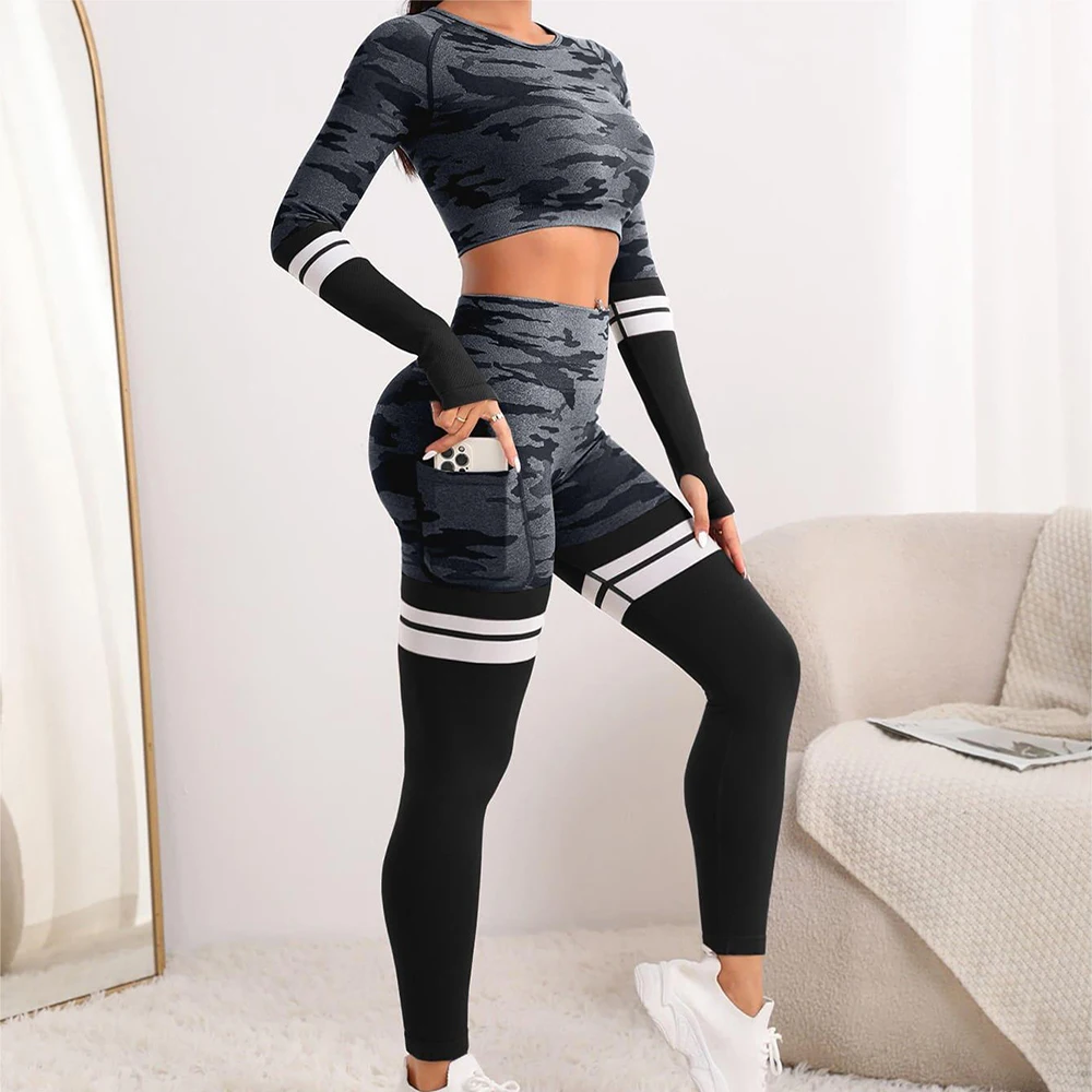 High-Waist Hip Lift Yoga Leggings Long Sleeve Waist Sexy Top Yoga Suit Female Elastic Sexy Sportswear