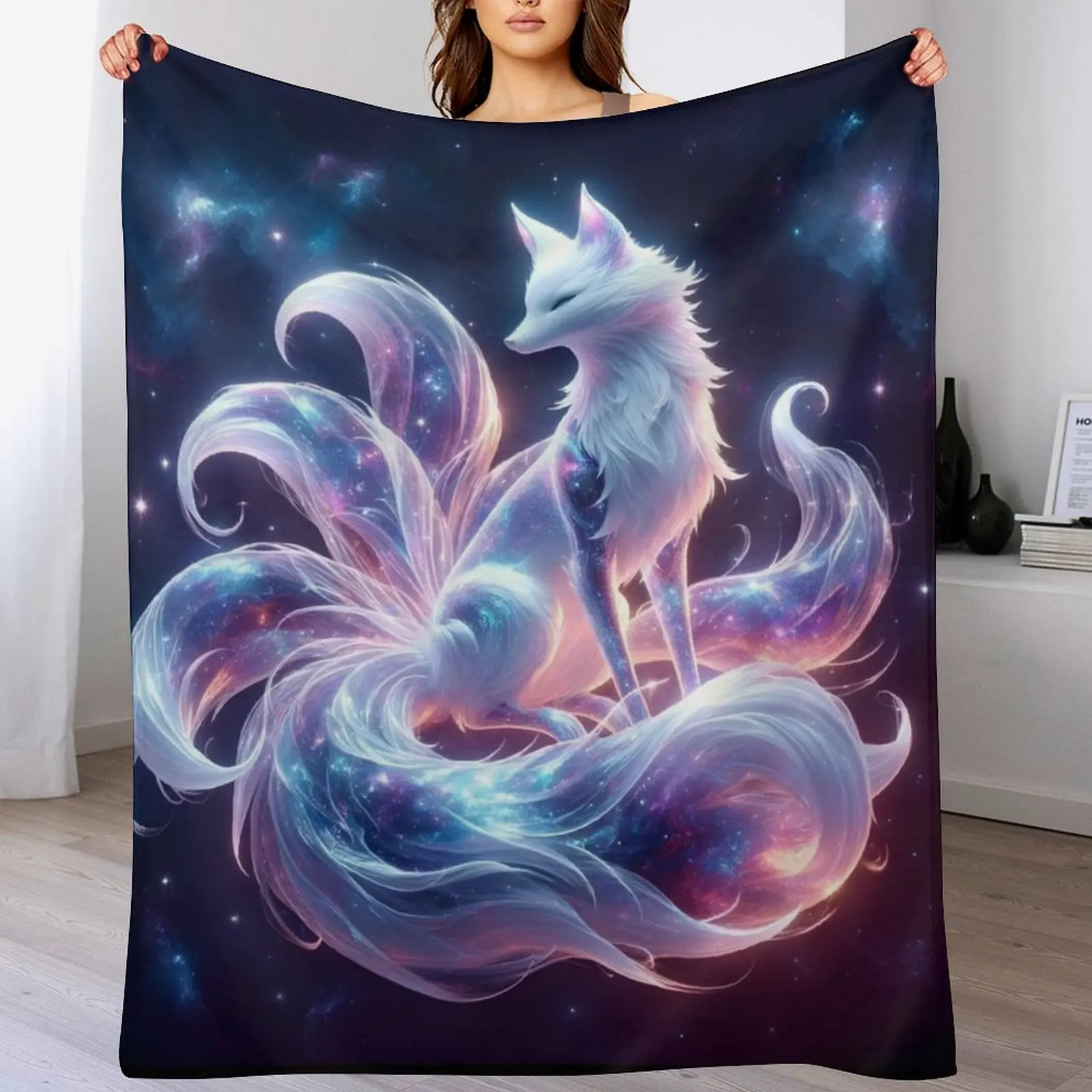 Celestial Kitsune Throw Blanket Camping blankets and throws Hair Thermal Blankets