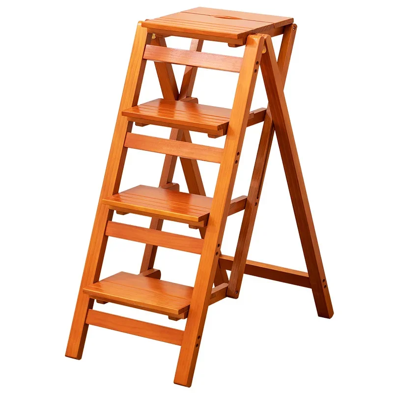 Natural Solid Wood Kitchen Stool Multifunctional Ladder Chair Folding Design Ladder Stool Stable Load-bearing Step Ladder