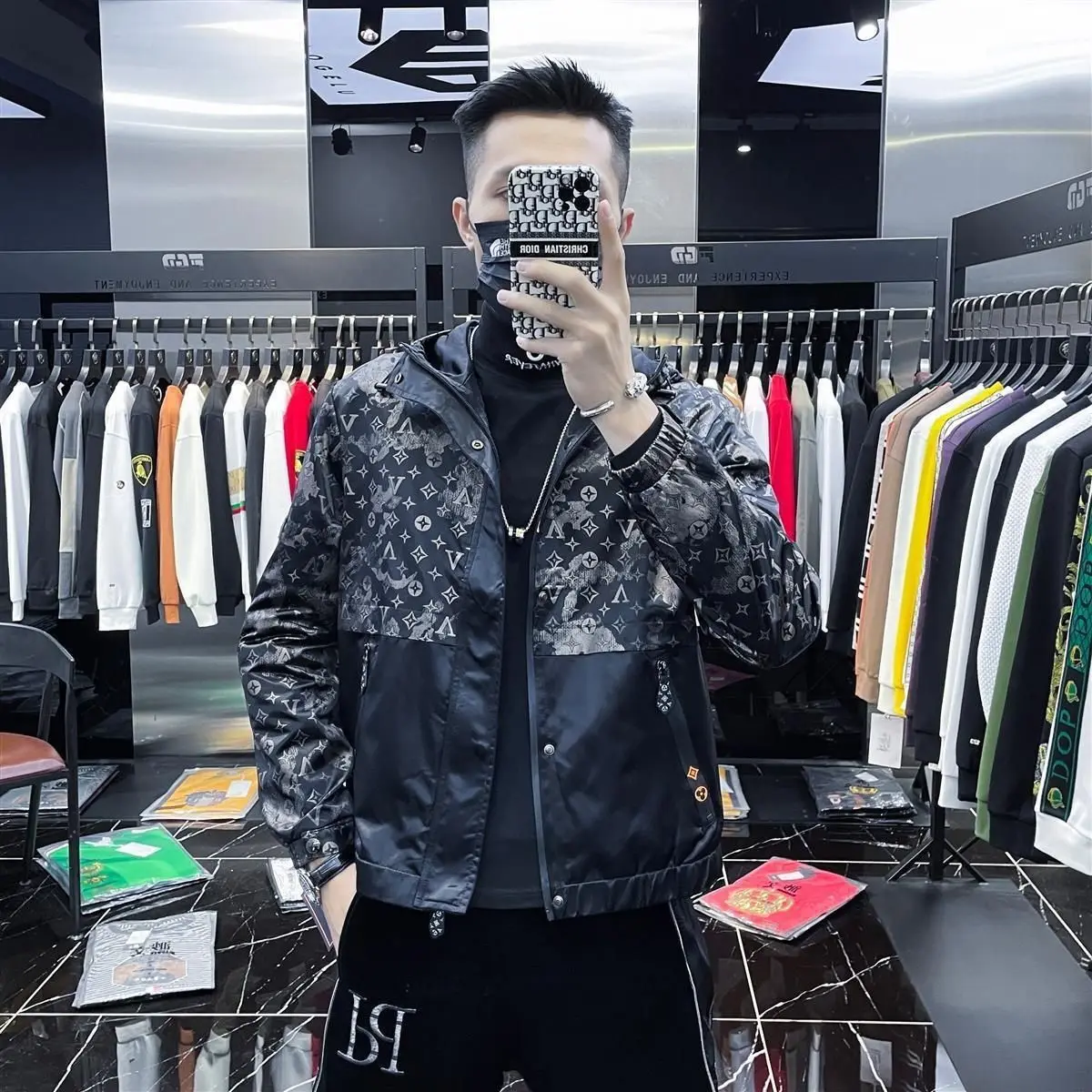 

2025 spring and autumn new trendy brand high-end slim-fit printed hooded jacket men's casual handsome jacket top