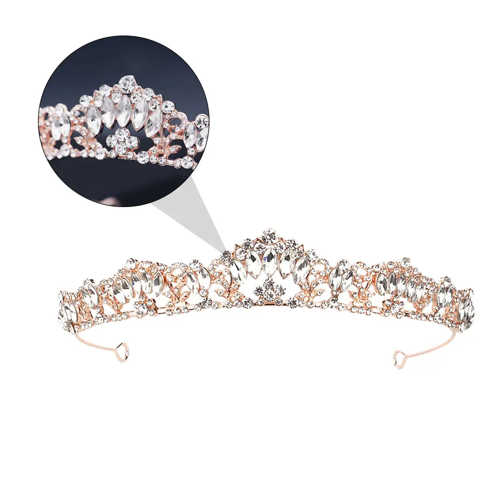 

1 pc Bride Crown Wedding Headpiece Durable Light Elegant Sparkling Jewelry Decoration For Banquet Party Rose Gold