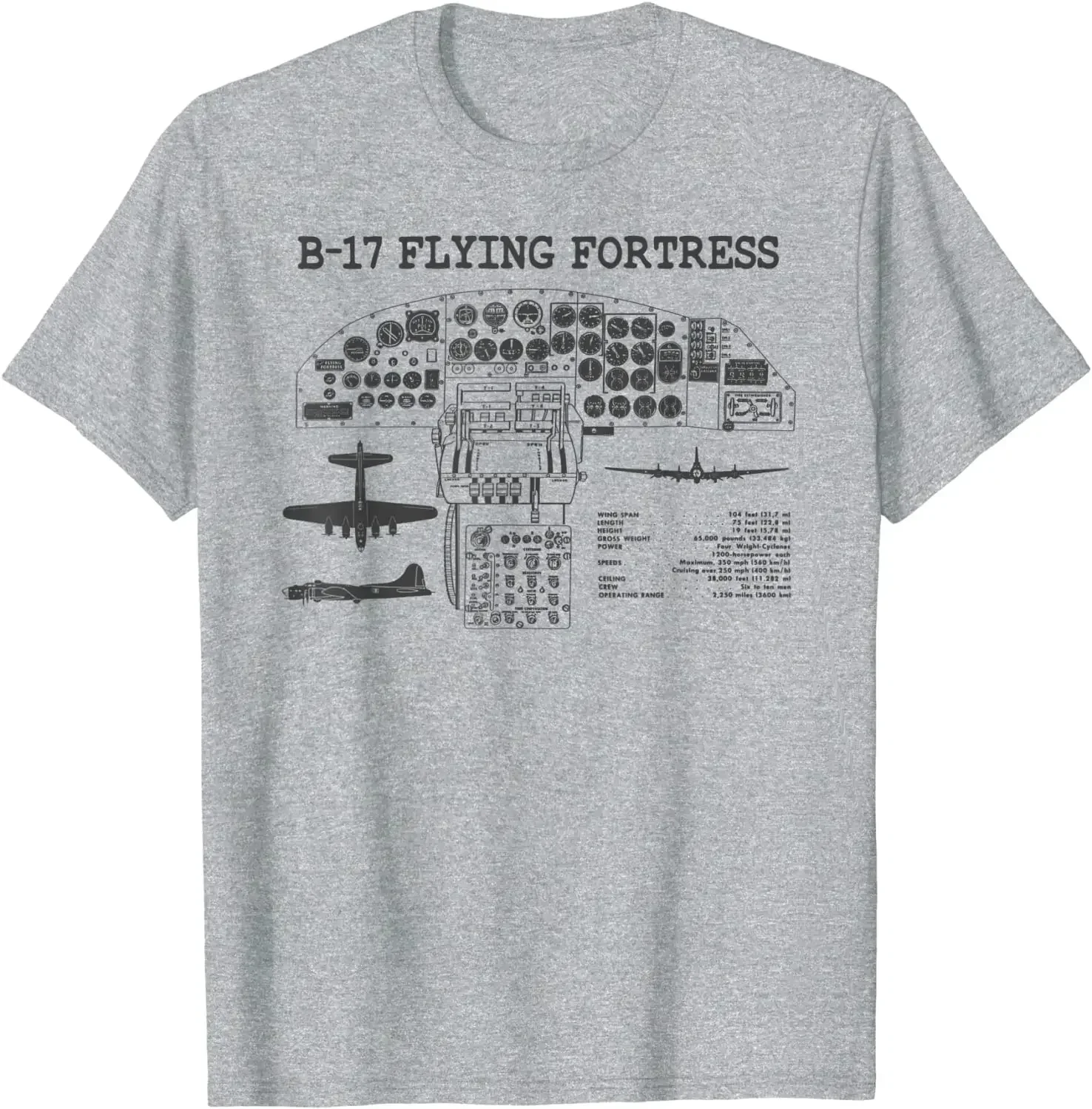 Retro USA WWII B-17 Cockpit USA Warplane B17 Flying Fortress Men T-Shirt Short Casual 100% Cotton Shirts