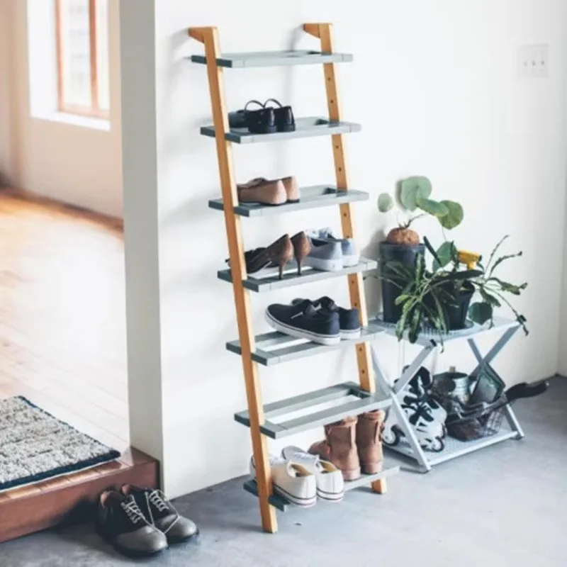 Simple Solid Wood Multi-layer Household Partition Shelf Against The Wall Log Door Multi-functional Storage Shoe Rack