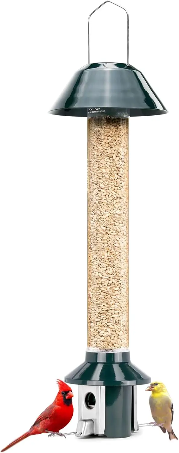 Roamwild PestOff 2.0 Squirrel Proof Wild Bird Feeder Mixed Seed - GREEN - HUGE 4LBS SEED CAPACITY – 26”x8”x8” (w/hanger)